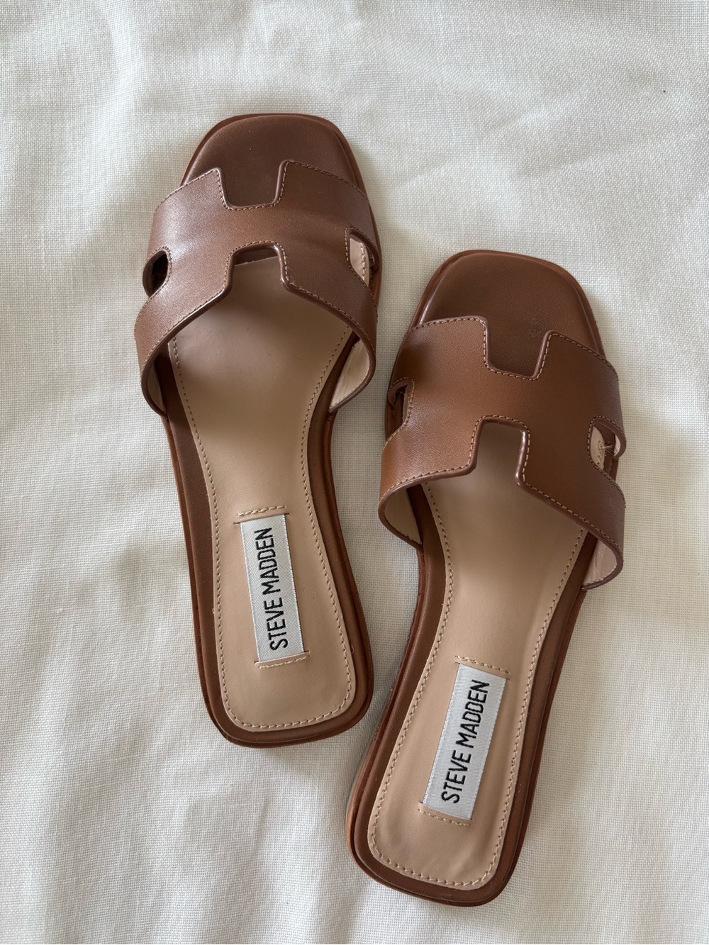 Steve Madden Tan Brown Leather Slide Mules
